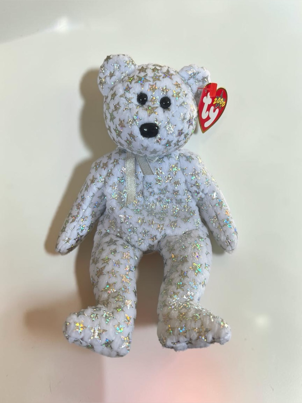 Ty Beanie Buddy The Beginning Bear 2000 White Silver Stars Plush